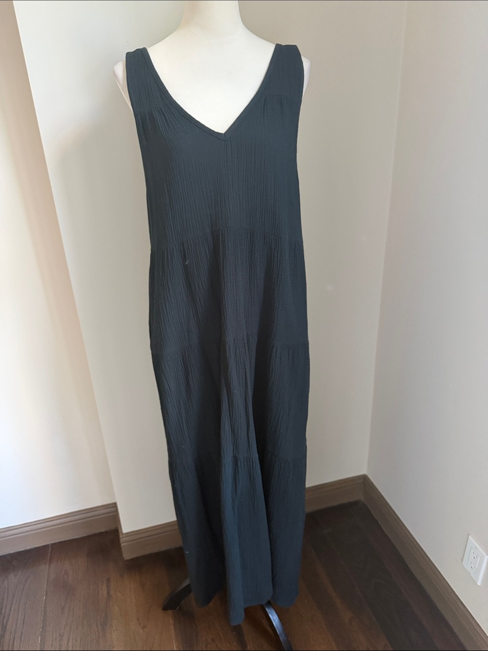 MARINE LAYER Sleeveless V-Neck Black Flowy Maxi Dress 100% Cotton Size Large